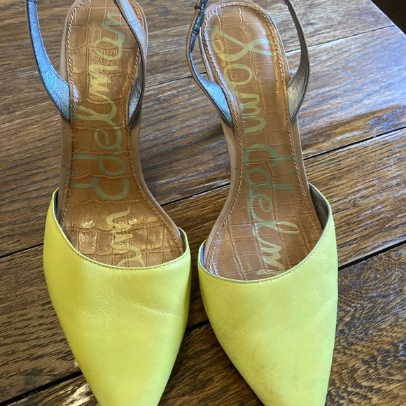 Yellow Slingback Kitten Heels - Picture 2 of 8